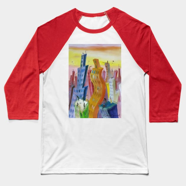 Multicolored city 2 Baseball T-Shirt by diegomanuel